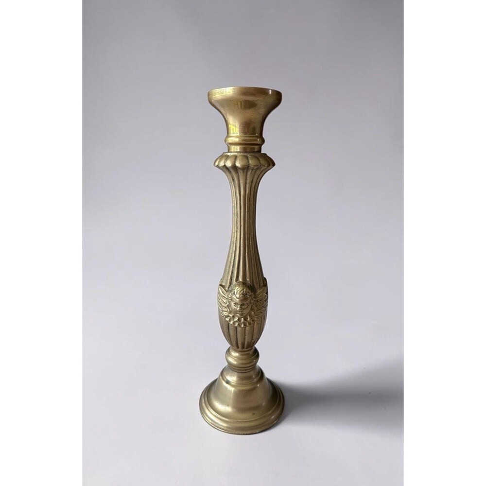 Vintage Brass Cherub Candlestick Holder 10” Hollywood Regency Altar Decor